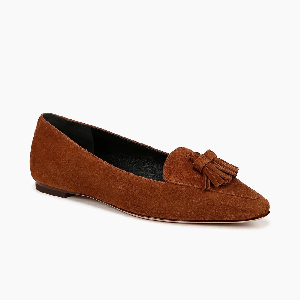 VERONICA BEARD CLEO SUEDE FLATS IN CARAMEL Tassel Loafers, - Picture 5 of 10